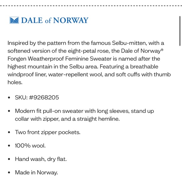 Dale of Norway Fongen Weatherproof Feminine Sweater NWOT - Picture 13 of 13